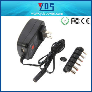 EU Us UK Plug 30W Manual 3V~12V Universal AC DC Power Adapter Charger with 5V USB Port